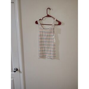 A New Day Womens Striped Ribbed Tank Top White Red Blue XS NWT
